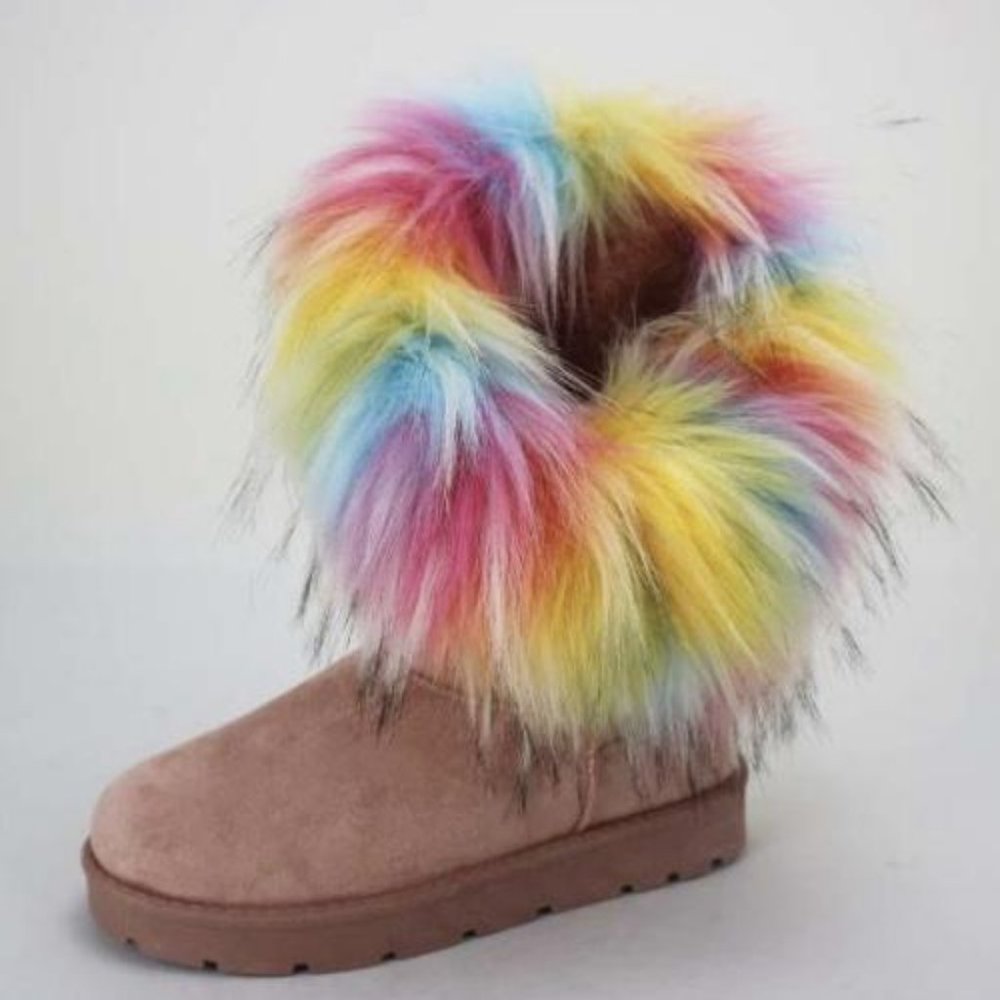 Bamboo Frozen Pink Furry Winter Lug Sole Boot